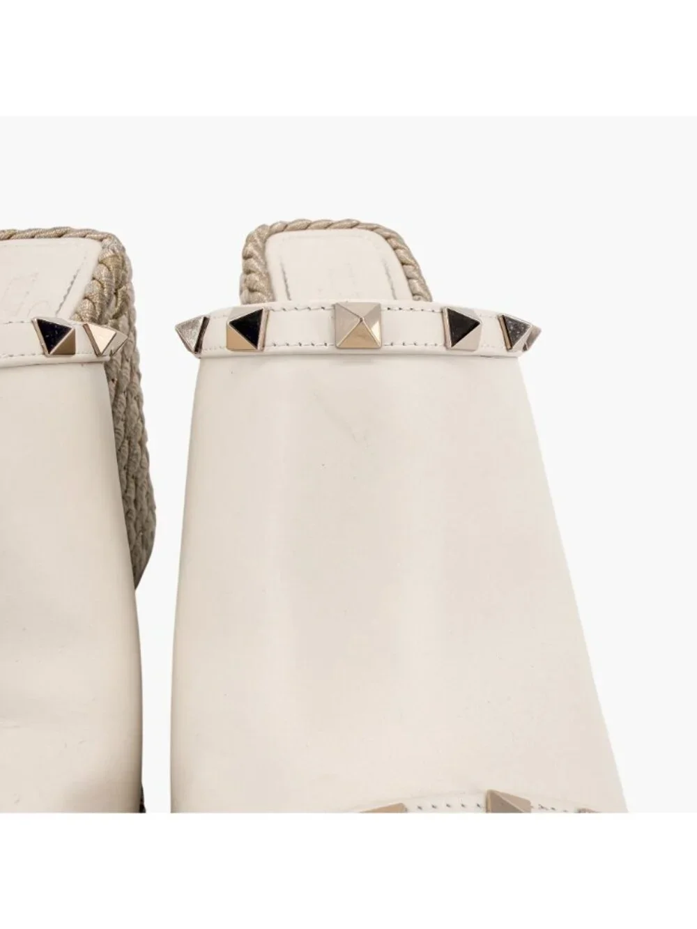 Valentino Rockstud Torchon Espadrille Wedge Sandals White Leather Size 39 US 9